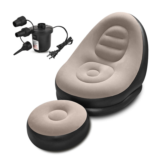 Portable Fast Inflatable Sofa Chair with Foot Stool & Air Pump, Folding Air Chair for Adults for Living Room, Room and Outdoor Camping Use,Coffee