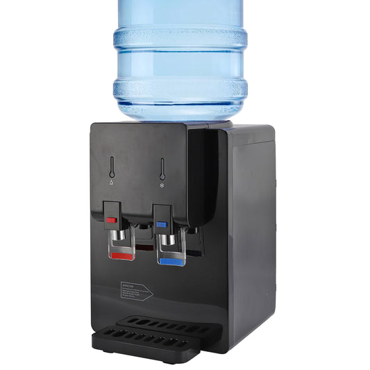 Top Loading Countertop Water Cooler Dispenser, Hot & Cold Water Temperature with Child Safety Lock, Holds 3 or 5 Gallon Bottle,Office Use,Black