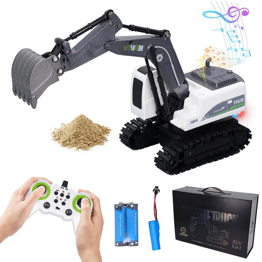 Remote Control Excavator, 11 Channel RC Excavator Toys, RC Construction Vehicles Toys with Lights, Music and 2 Rechargeable Batteries, Mini Construction Toys Best Gifts for Kids 3-12 Years Old