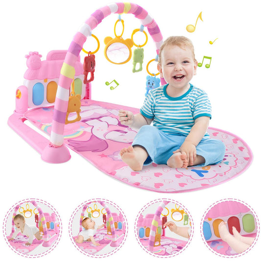 Baby Play Mat with Piano, Musical Activity Fitness Gym for Newborn, Infant Playmat Piano Suitable for 0-3 Year Boys and Girls Tummy Time, Pink