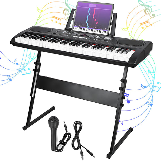 61 Keys Digital Electronic Keyboard Piano Set with Piano Stand, Built In Speakers for Beginners