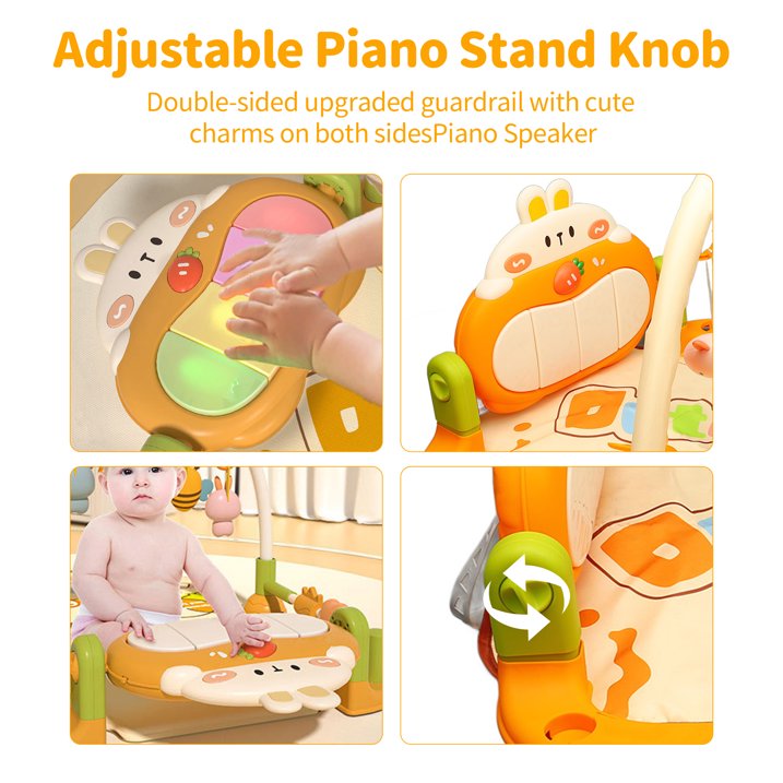 Baby Gym Mat with 4 Soft Rattles Baby Play Mat Piano Gym Baby Play Piano Musical Tummy Time Activity Gym Mat for Newborn Toddler Playmat
