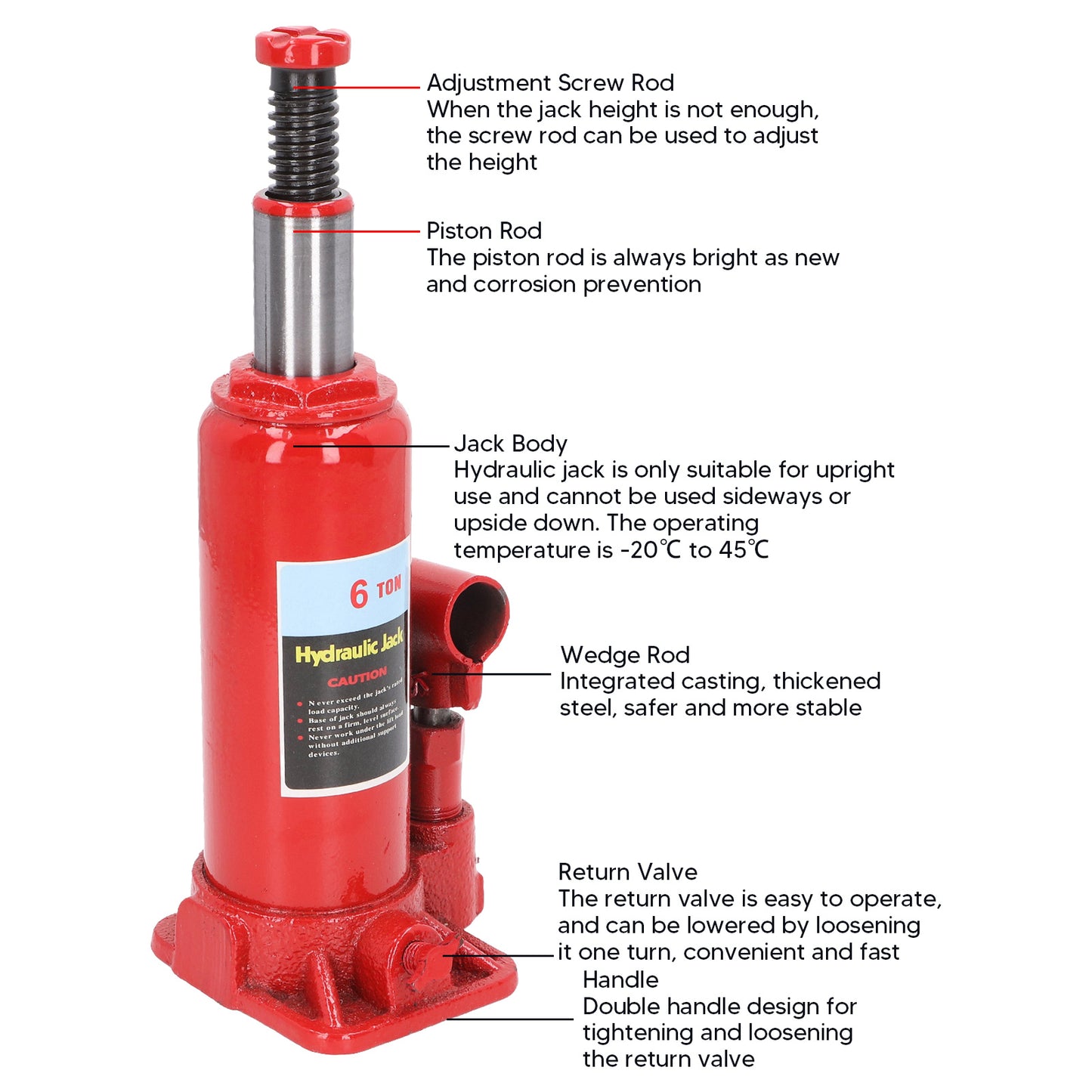 6 Ton Hydraulic Bottle Jack Heavy Duty Red Color Portable Welded Hydraulic Car Jack