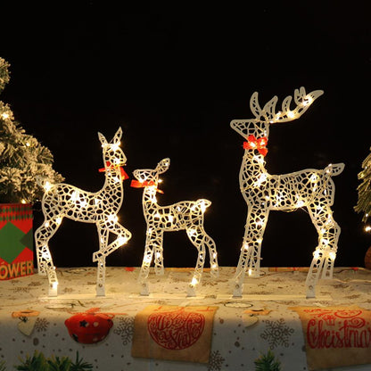 3PCS Lighted Christmas Deer Set Outdoor Yard Decoration With 360 LED Lights, Home Warm White Light For Christmas Gift
