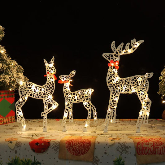 3PCS Lighted Christmas Deer Set Outdoor Yard Decoration With 360 LED Lights, Home Warm White Light For Christmas Gift