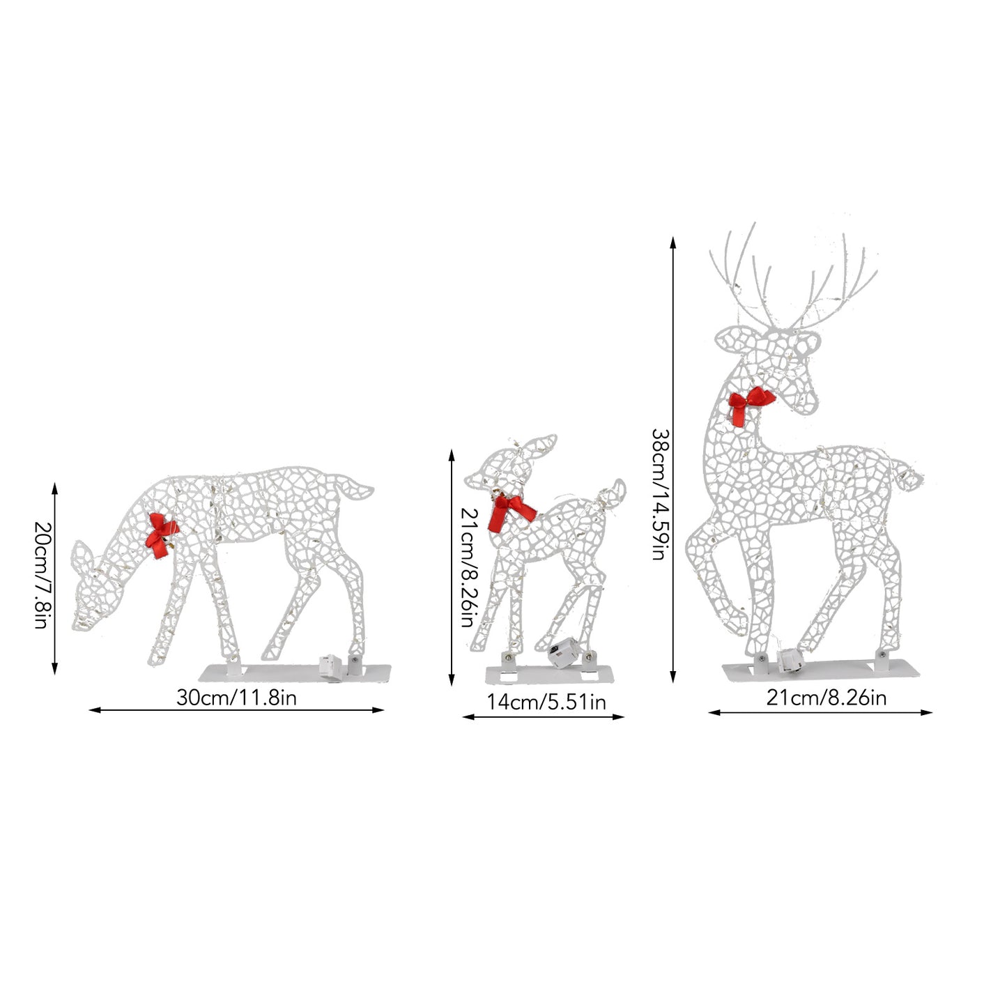 3PCS Lighted Christmas Deer Set Outdoor Yard Decoration With 360 LED Lights, Home Warm White Light For Christmas Gift
