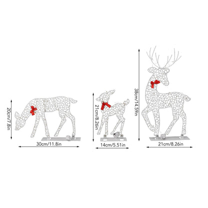 3PCS Lighted Christmas Deer Set Outdoor Yard Decoration With 360 LED Lights, Home Warm White Light For Christmas Gift