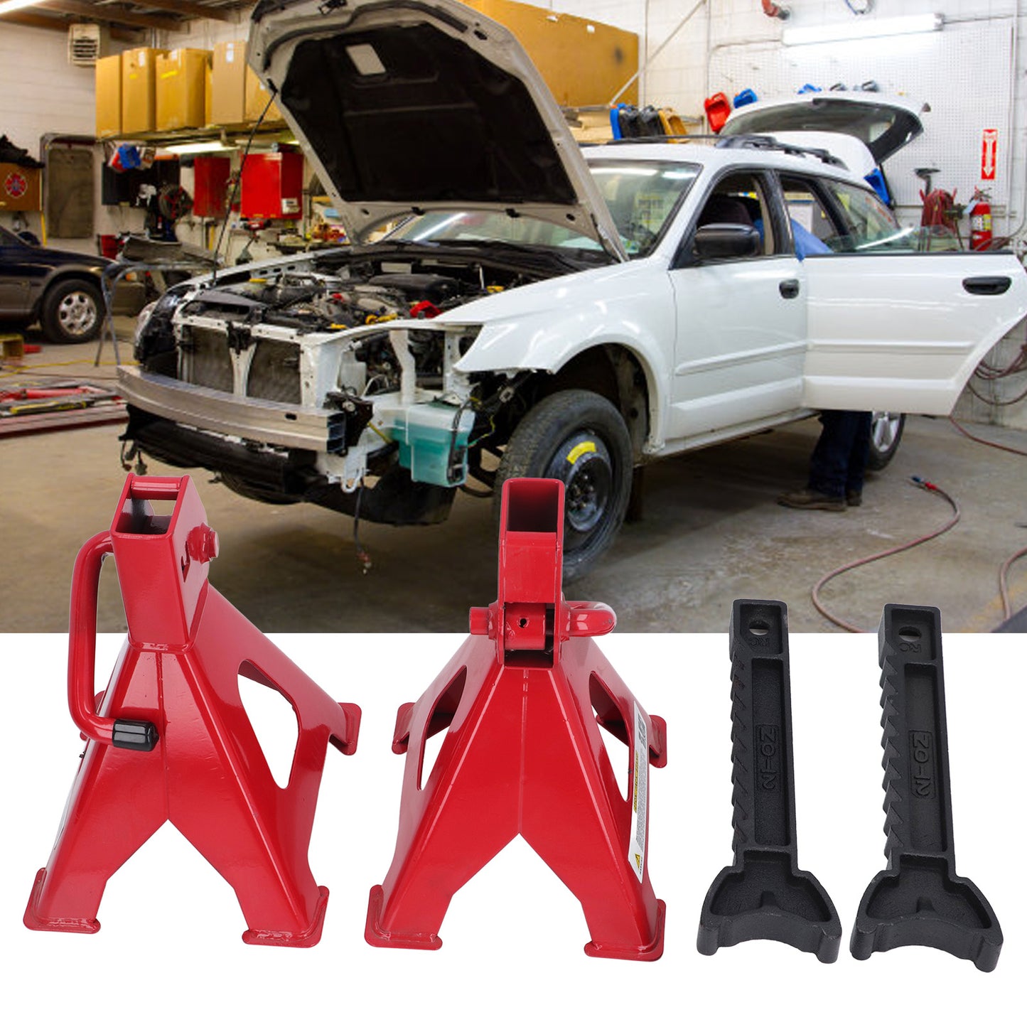 2-Ton Jack Stand 1 Pair Red, Anti Slip Car Lifting Stand 2T Adjustable Height 2 Set Carbon Steel For SUV