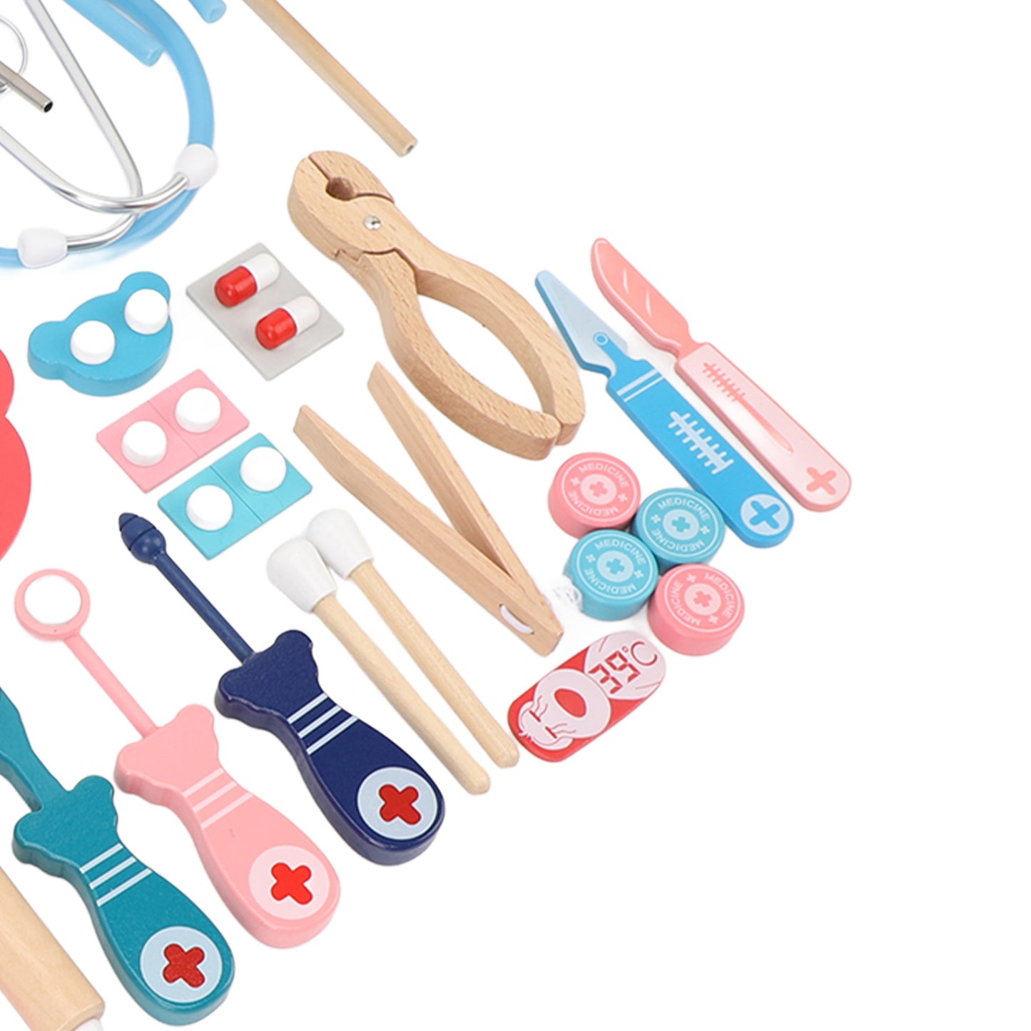 Kids Doctor Kit 50-Piece Wooden Pretend Play Doctor Playset with Carrying Case Stethoscope Pretend Role Play Medical Kit Toy for Toddlers Boys Girls 3 4 5 Years Old