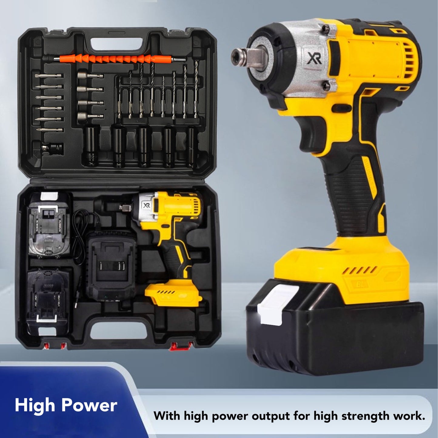 1/2" Cordless Electric Impact Wrench, 21V Powerful Brushless Motor W/ 2-Mode Speed, Power Impact Wrench W/ 5 Sockets,8 Drill Bits,8 Screws, Torque 280 Ft-lbs 280N·m