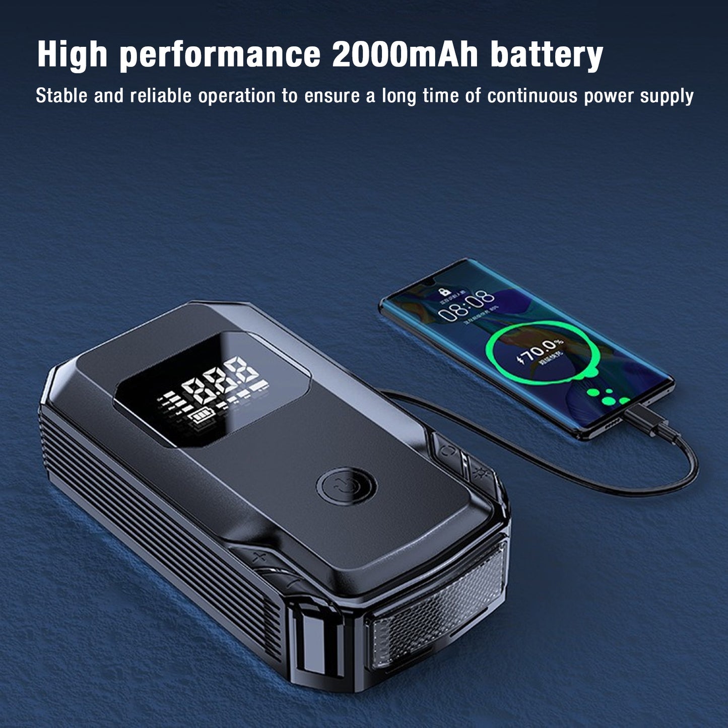 Jump Starter With Air Compressor, 2000A Jump Starter Up To 8L Gas/6L Diesel Engines With 150PSI Digital Tire Inflator, LCD Screen, LED Light, USB Fast Charging