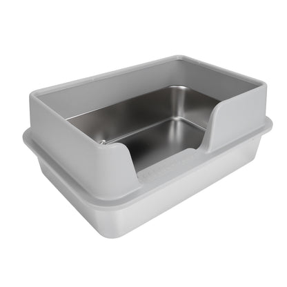 Stainless Steel Litter Box, Side Entry Scratch Proof Versatile Enclosed High Sides Litter Box Secure Structure  For Small Medium Cats