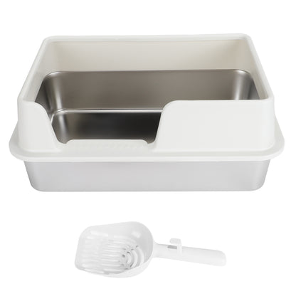 Stainless Steel Litter Box, Side Entry Scratch Proof Versatile Enclosed High Sides Litter Box Secure Structure  For Small Medium Cats
