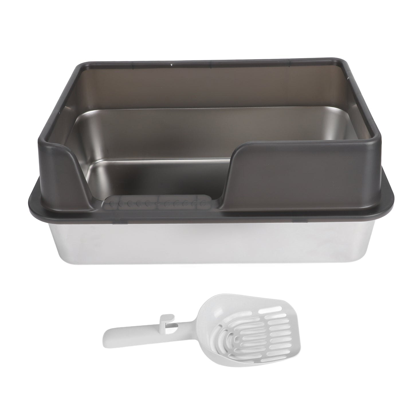 Stainless Steel Litter Box, Side Entry Scratch Proof Versatile Enclosed High Sides Litter Box Secure Structure  For Small Medium Cats