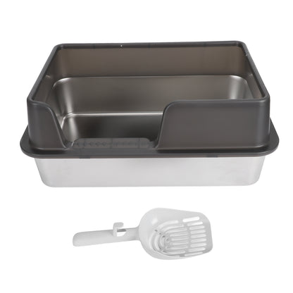 Stainless Steel Litter Box, Side Entry Scratch Proof Versatile Enclosed High Sides Litter Box Secure Structure  For Small Medium Cats