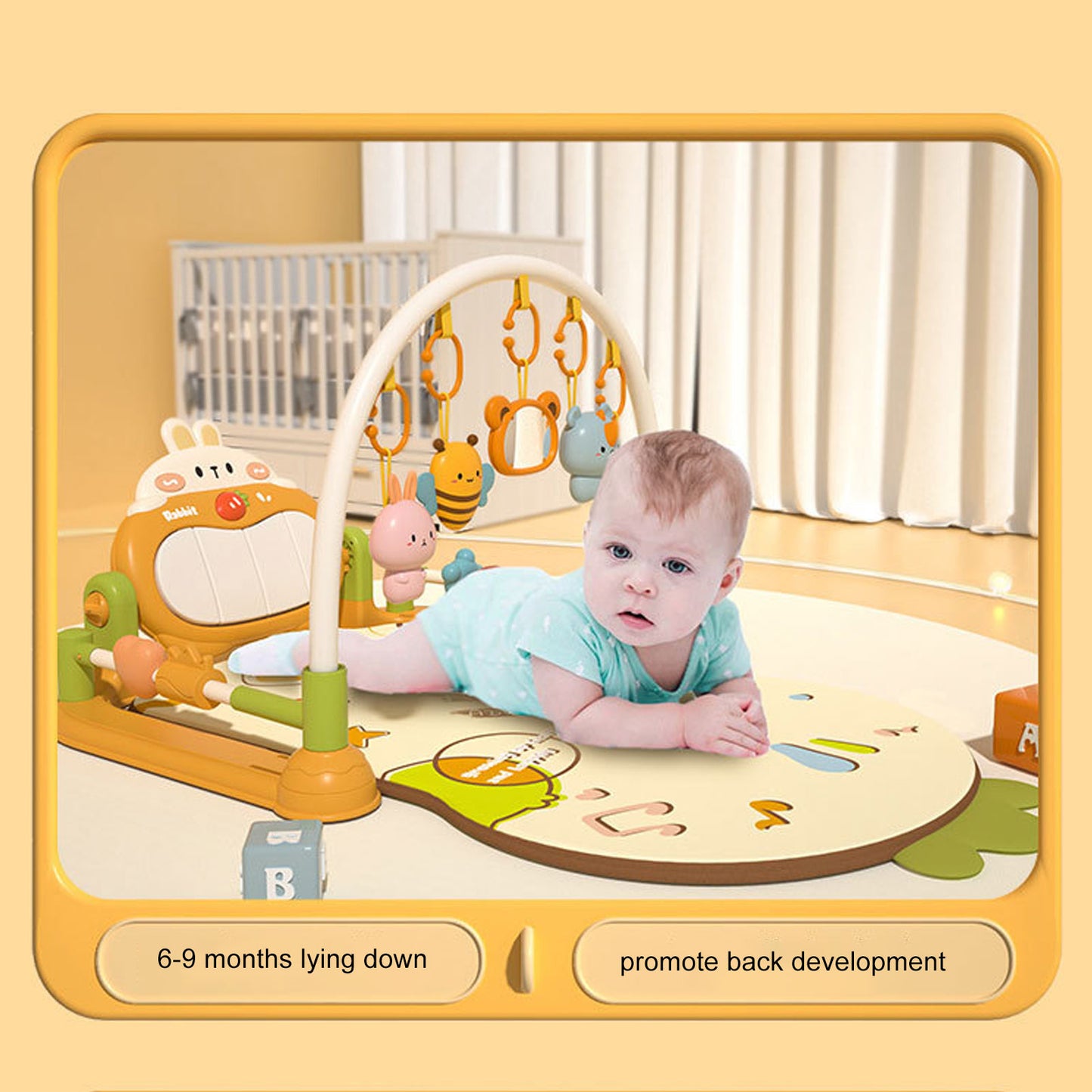 Baby Gym Mat with 4 Soft Rattles Infant Play Mat Kick & Play Piano Gym Baby Play Piano Musical Tummy Time Activity Gym Mat for Newborn 0-12 Months Toddler Playmat