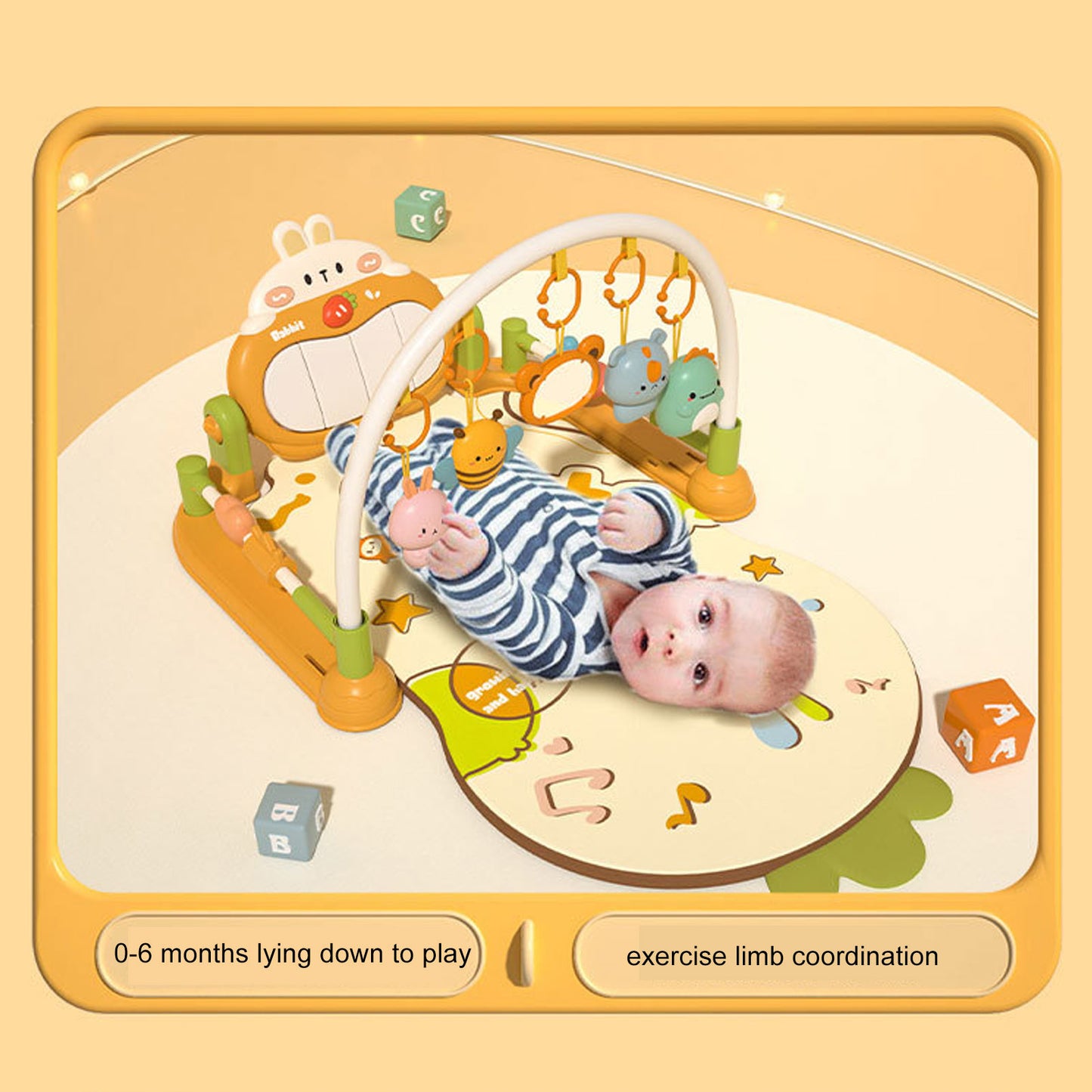 Baby Gym Mat with 4 Soft Rattles Infant Play Mat Kick & Play Piano Gym Baby Play Piano Musical Tummy Time Activity Gym Mat for Newborn 0-12 Months Toddler Playmat
