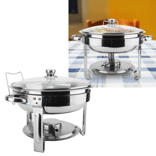 Chafing Dish Buffet Set, 4 Pack 5QT Stainless Steel Chafing Dishes For Buffet With Glass Lid & Lid Holder, Round Chafers And Buffet Warmers Sets For Parties, Events, Wedding, Camping