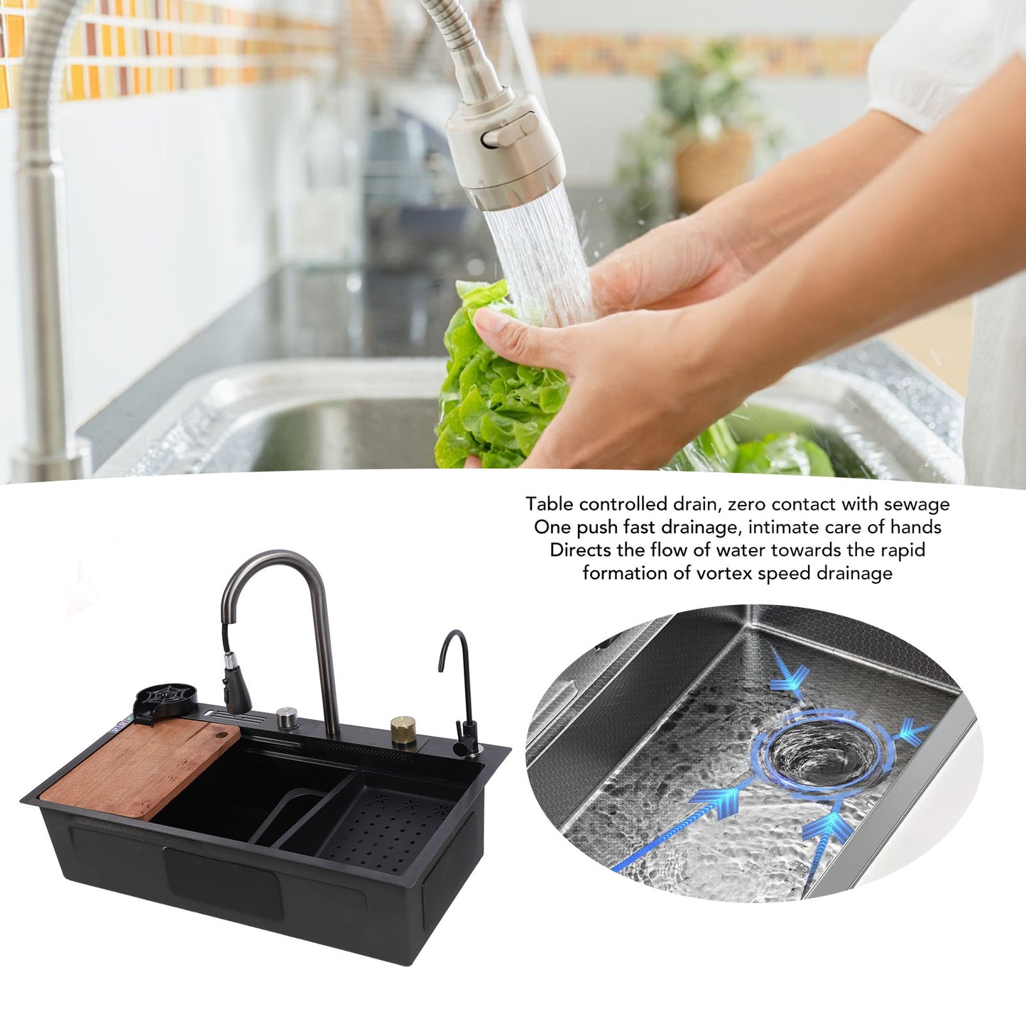 Drop In Kitchen Sink Multifunction Single Bowl Stainless Steel Kitchen Sink Workstation with 360 Degree Rotation Faucet