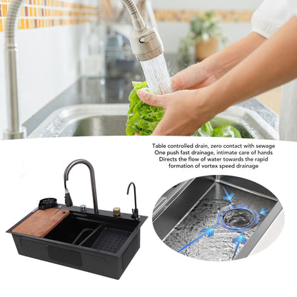 Drop In Kitchen Sink Multifunction Single Bowl Stainless Steel Kitchen Sink Workstation with 360 Degree Rotation Faucet