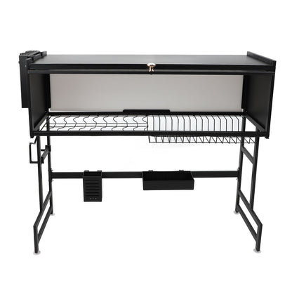Over The Sink Dish Drying Rack Carbon Steel Space Saving 2 Tier Above Kitchen Sink Dish Drying Drainer Rack with Cover for Kitchen