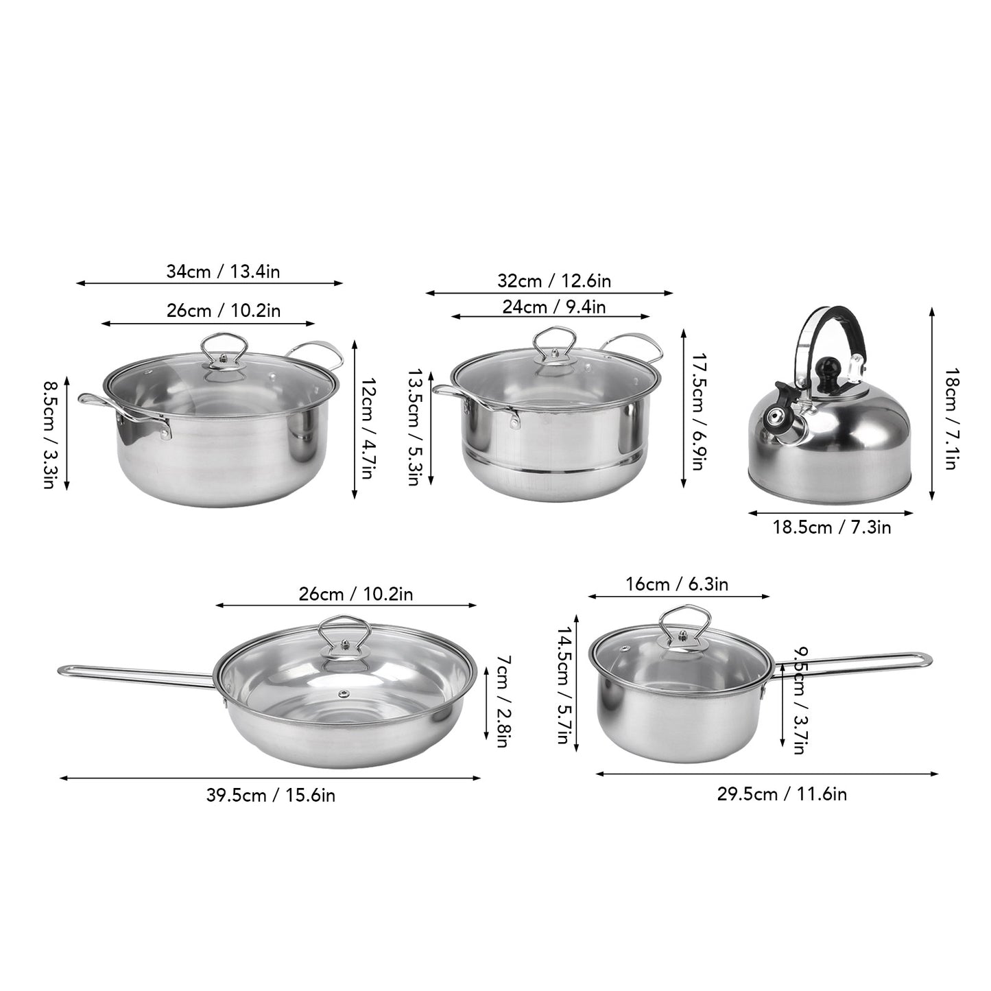 Cookware Set Stainless Steel Rustproof Stick Proof Thickened Pots Pans Set for Home Kitchen Restaurant