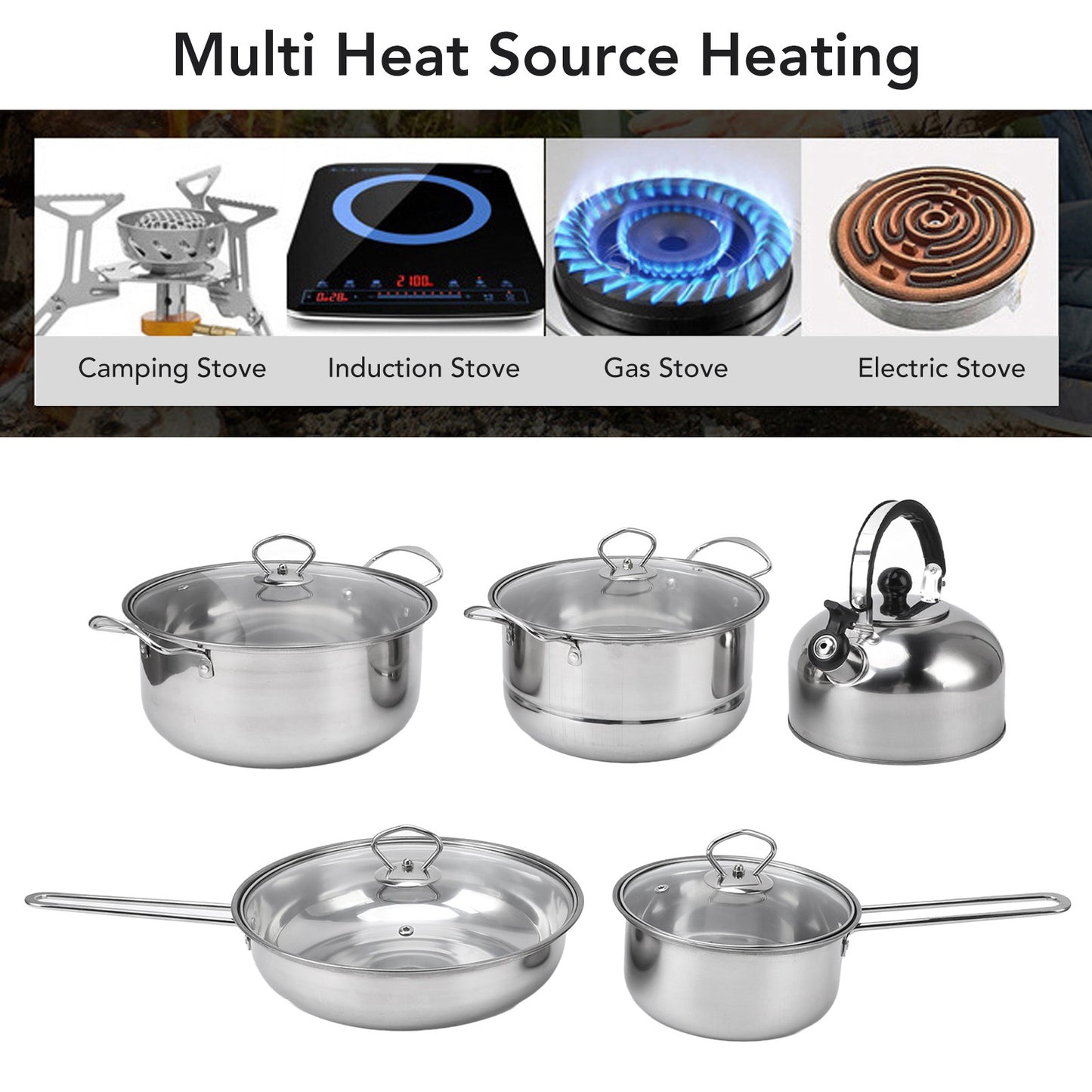 Cookware Set Stainless Steel Rustproof Stick Proof Thickened Pots Pans Set for Home Kitchen Restaurant