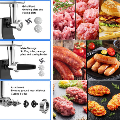 Heavy Duty 5 in 1 Electric Meat Grinder, 2800W Max, Sausage Stuffer, Juice Extractor, Kubbe Kit , 3 Stainless Steel Grinding Plates, 5 Pounds/Min