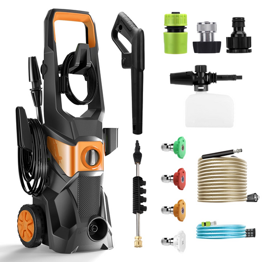 Electric Pressure Washer, 3000PSI Max 2.4 GPM Power Washer with 32 Ft Hose 32 Ft Power Cord, 4 Quick Connect Nozzles, Foam Cannon, Suitable for Clean Cars, Patios, Driveways, Fences, Pool