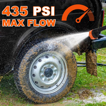 15000mAh 21V Cordless Pressure Washer with 2 Rechargeable Battery, 16.4FT Water Pipe and 6 in 1 Nozzles Car Power Cleaner Machine, 435PSI