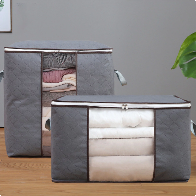 90L Large Clothes Storage, 6 Pack Foldable Closet Storage Bags with Handles (Gray)