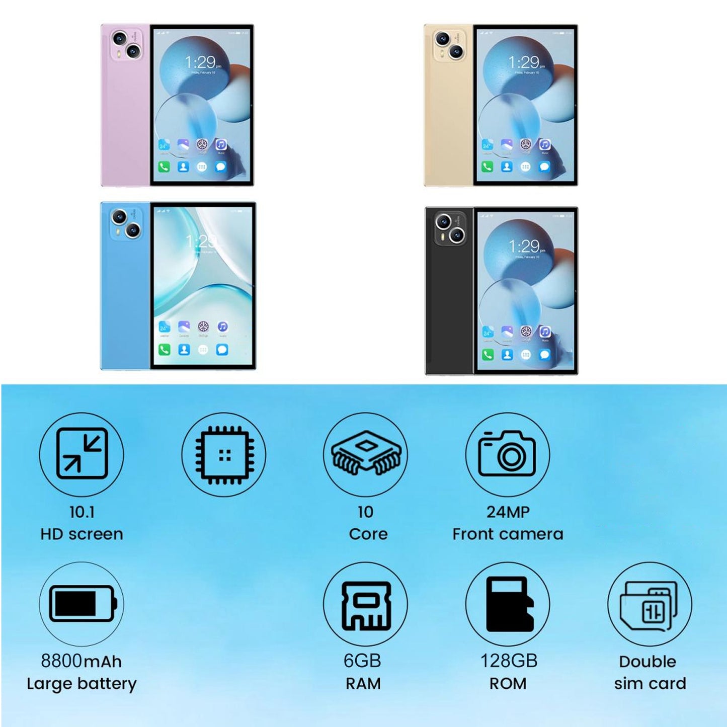 Android 13 Tablet, 10.1 Inch Tablets for Kids, 6GB RAM 128GB ROM 512GB Expand, 2560*1900 IPS Touchscreen 10-Core Processor 8MP+24MP Dual Camera WiFi Bluetooth GMS, Black