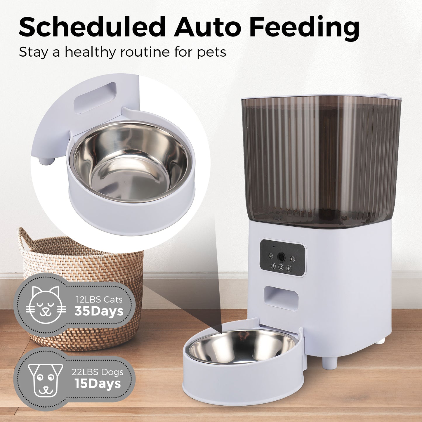 5L Automatic Cat Dog Feeder with Camera, App Control Smart Pet Feeder Food, HD Camera for Voice and Video Recording,Detachable for Easy Clean