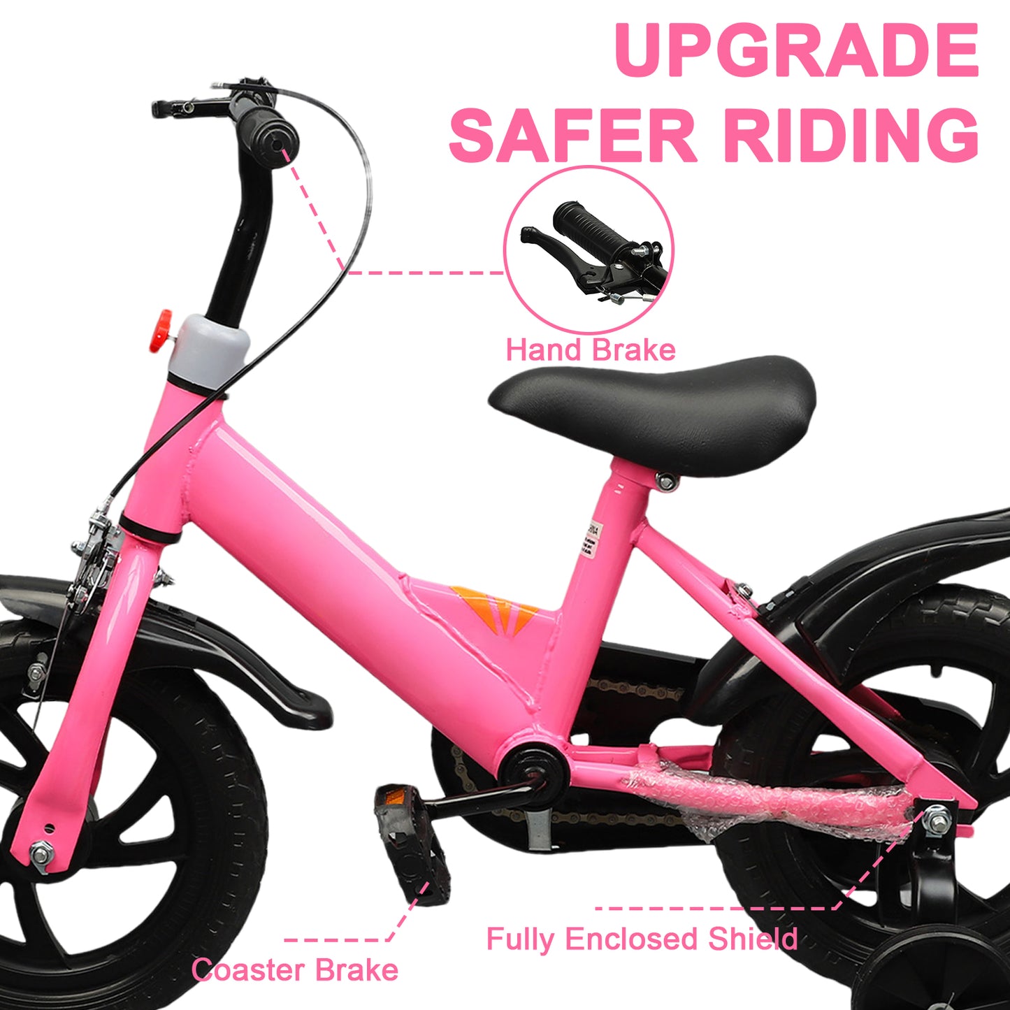Eotvia 12 inch Kids Bike with Training Wheels, Children Bike with Handlebar, Kids Bicycle for Boys Girls Toddlers Ages 1 to 5, 2-in-1Pink Toddler Bike