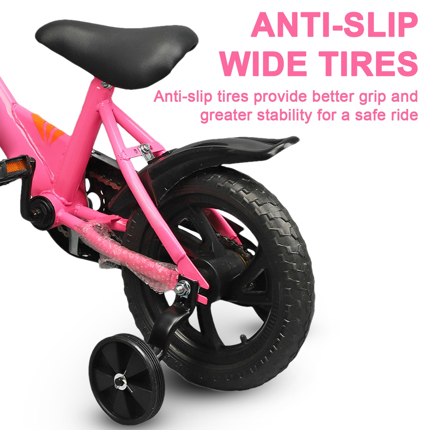 Eotvia 12 inch Kids Bike with Training Wheels, Children Bike with Handlebar, Kids Bicycle for Boys Girls Toddlers Ages 1 to 5, 2-in-1Pink Toddler Bike