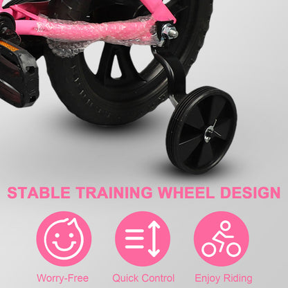 Eotvia 12 inch Kids Bike with Training Wheels, Children Bike with Handlebar, Kids Bicycle for Boys Girls Toddlers Ages 1 to 5, 2-in-1Pink Toddler Bike