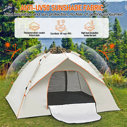 Pop Up Canopy Instant Family Tents for Camping 2-3 Person with 2 Doors, Includes Carrying Bag, Windproof Ropes, Ground Stakes, Rain Cover, Waterproof Anti-UV Camping Tent for Beach/Hiking/Outdoor