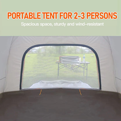 Pop Up Canopy Instant Family Tents for Camping 2-3 Person with 2 Doors, Includes Carrying Bag, Windproof Ropes, Ground Stakes, Rain Cover, Waterproof Anti-UV Camping Tent for Beach/Hiking/Outdoor