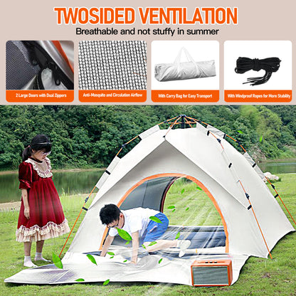 Pop Up Canopy Instant Family Tents for Camping 2-3 Person with 2 Doors, Includes Carrying Bag, Windproof Ropes, Ground Stakes, Rain Cover, Waterproof Anti-UV Camping Tent for Beach/Hiking/Outdoor