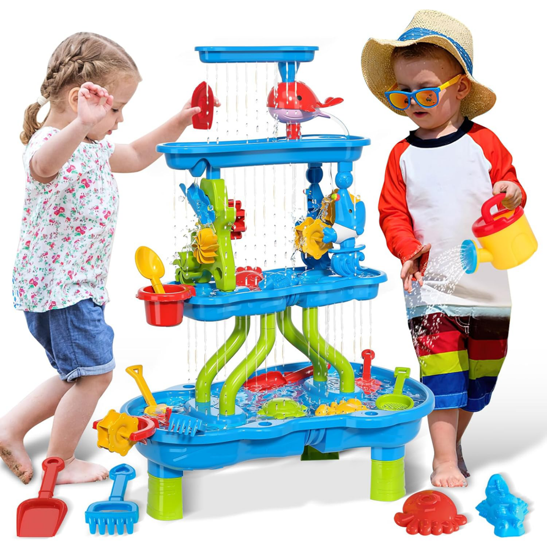 Kids Water Table for Toddlers 3-5, 4-Tier Outdoor Water Play Table Toys for Toddlers Kids Boys Girls, Kids Water Sensory Tables Summer Outdoor Toys for Toddlers Age 3 4 5 6 7 8