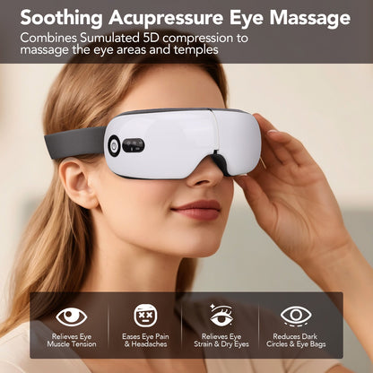 Eye Massager with Heat Rechargeable Hot Compress Eye Massage Machine with Bluetooth Speaker for Travel Office Home