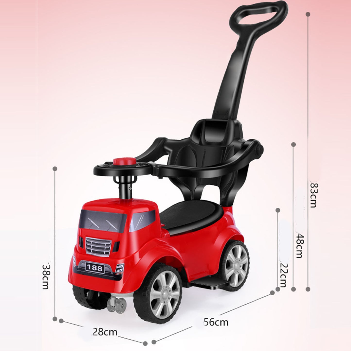 Baby Ride On Push Car Whistle Steering Wheel Universal Front Wheel Newborn Hand Push Stroller Red