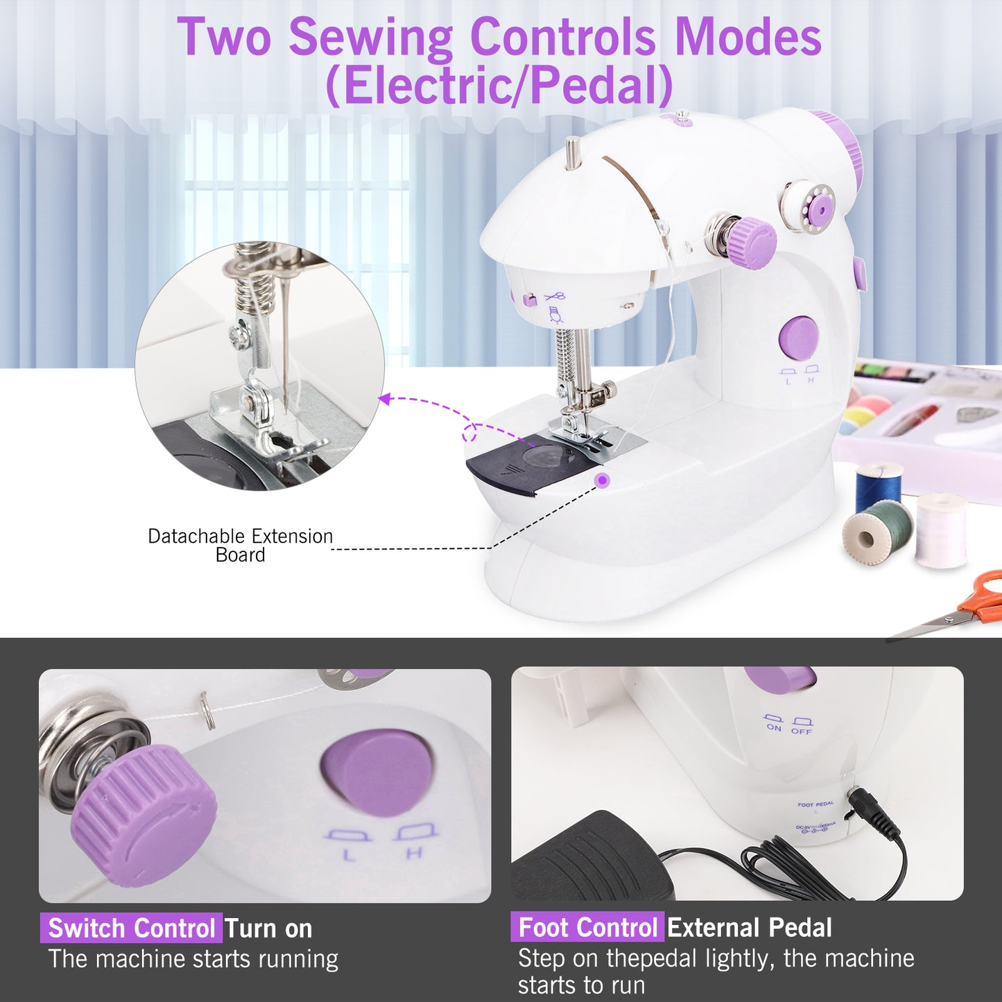 Dual Speed Portable Mini Sewing Machine With Extension Table, Stitch, Sewing Kit For Household