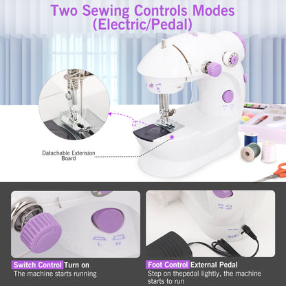 Dual Speed Portable Mini Sewing Machine With Extension Table, Stitch, Sewing Kit For Household