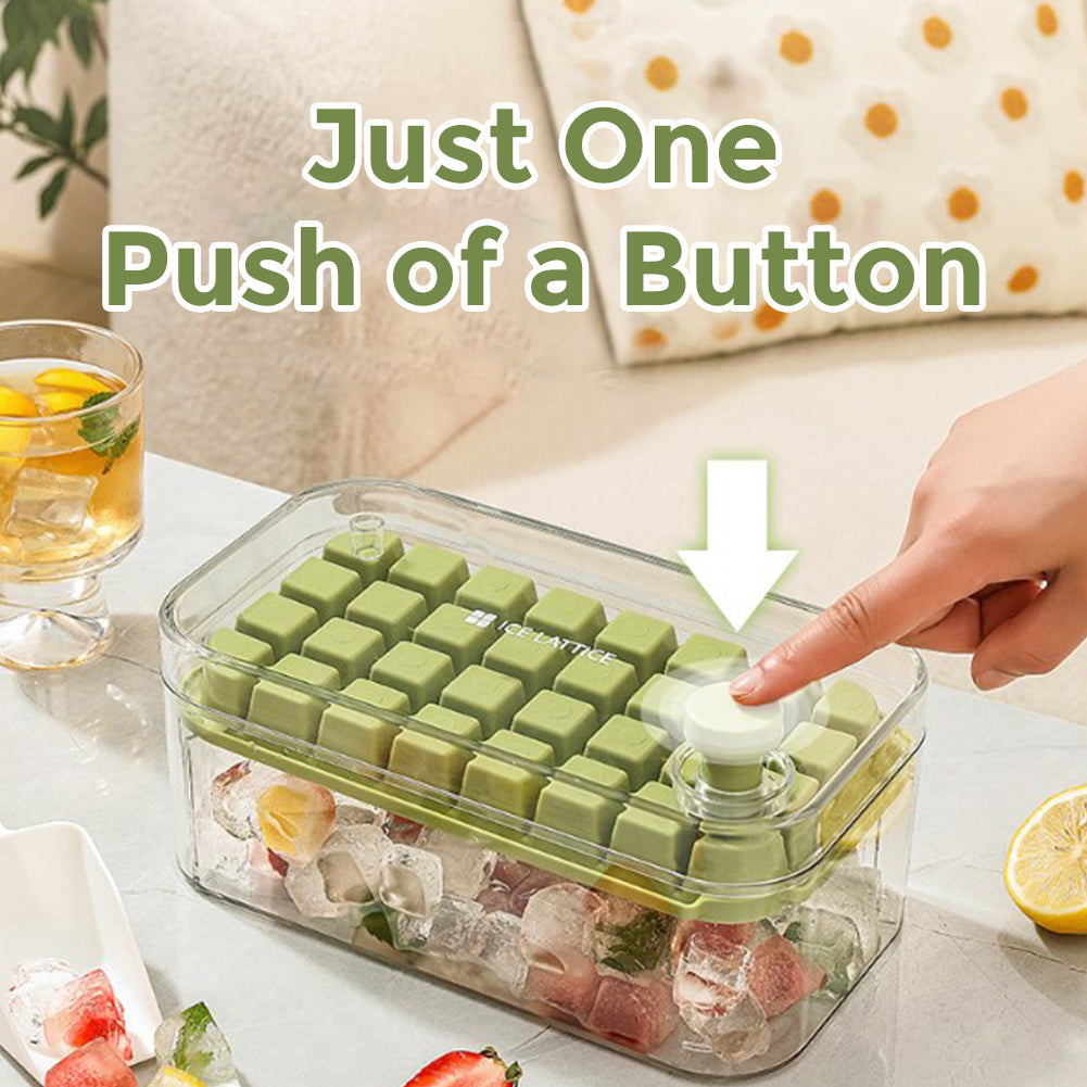 Ice Cube Tray for Freezer, 64 Nuggets Ice Cubes Molds with Lid and Bin, Silicone Ice Freezer Container, Spill- Removable Lid & Ice Scoop, for Whiskey,Cocktail ,Green