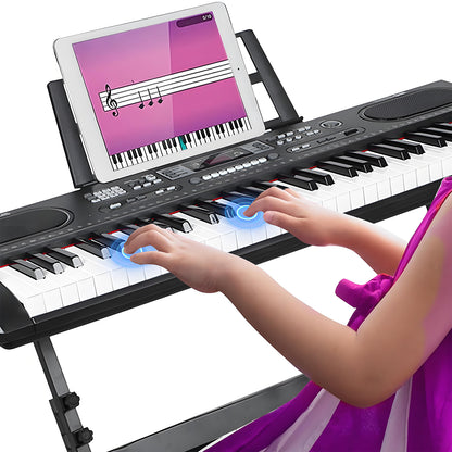 61 Keys Digital Electronic Keyboard Piano Set with Piano Stand, Built In Speakers for Beginners