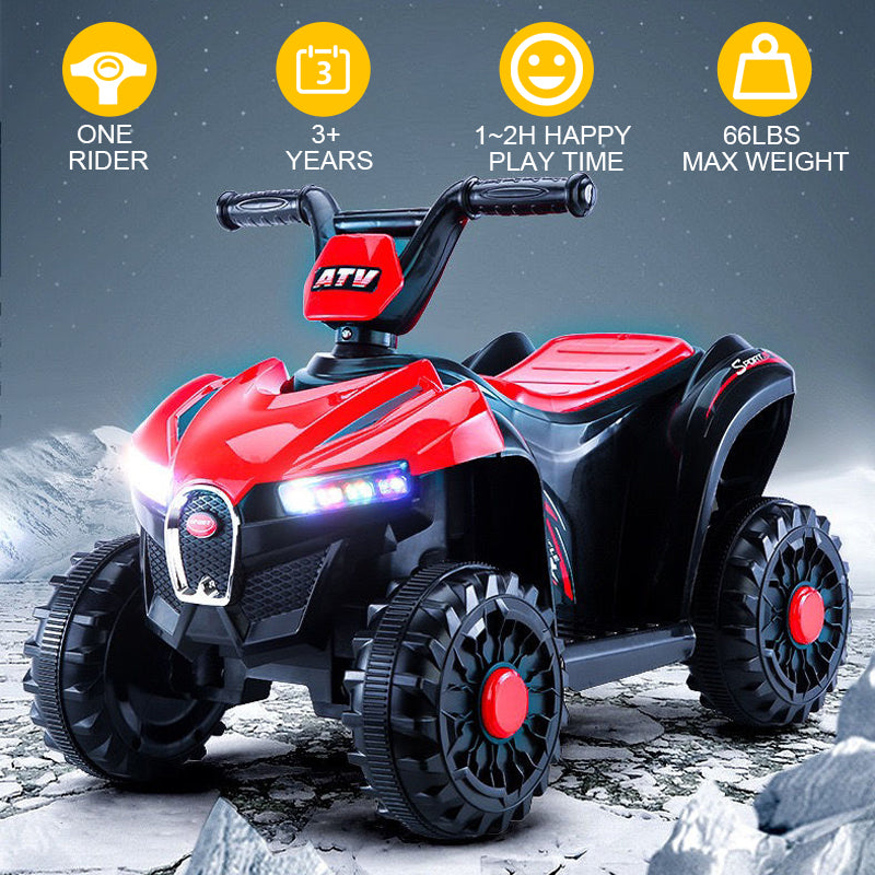 6V Ride on Toys, Kids Ride on ATV with LED Lights, Music, Horn, Electric Cars for Kids with High/Low Speed, Battery Powered Ride on Cars for Girls Boys 3-5 Years Old, Ideal Birthday Gift, Black+Red