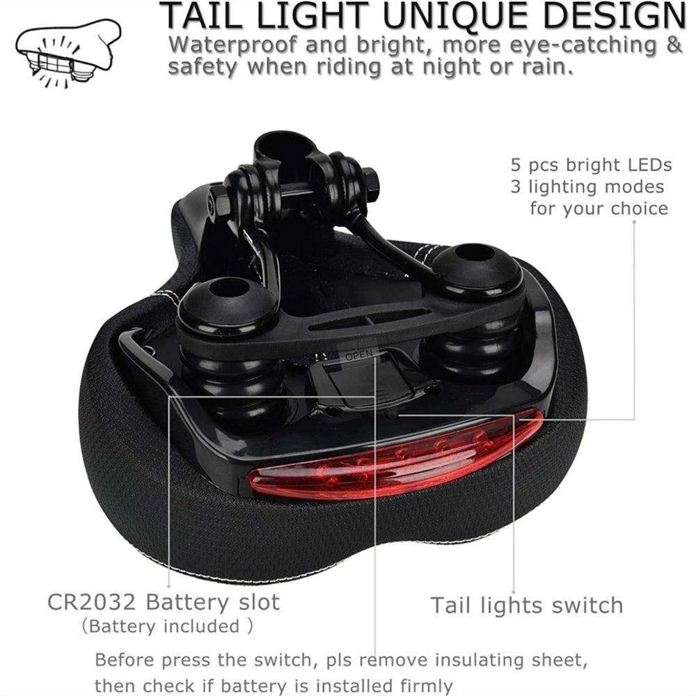 Bike Saddle with Tail Light, Ergonomic Comfortable Bike Seat Cushion, Bicycle Seat for Men Women with Shock Absorption, Waterproof Bicycle Saddle for Stationary/Exercise/Indoor/Mountain/Road Bikes