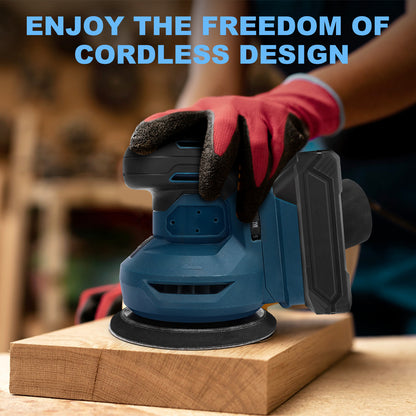 20-Volt 5" Cordless Random Orbit Sander And Dust Bag With 2.0A Battery & 12Pcs Sandpaper