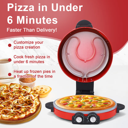 Pizza Oven 12" Visual Window Pizza Maker Machine 1800W Pizza Cooker For Kitchen Countertop Dual Temperature Control Up To 440 Degrees Celsius Red